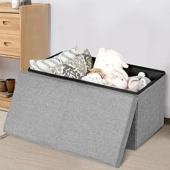30 Inch Folding Storage Ottoman with Lift Top Light Grey {6}