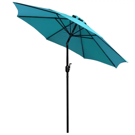 Merrick Lane Bali 9' Round UV Resistant Outdoor Patio Umbrella With Height Lever And 33° Push Button Tilt Teal {5}