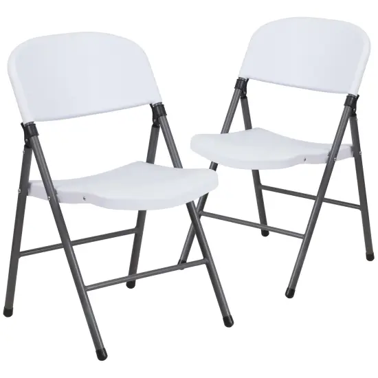 Emma and Oliver 2 Pack Home & Office 330 lb. Capacity Foldable Plastic Chair White {1}