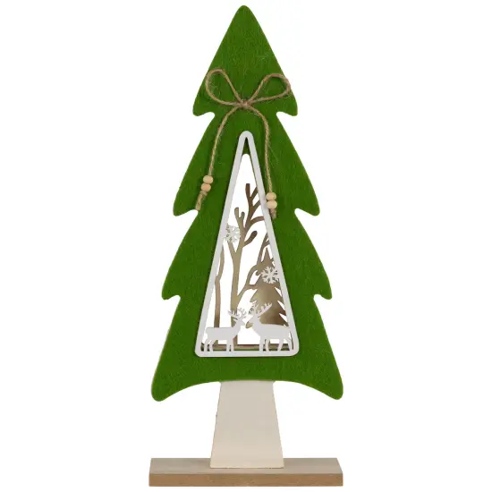 Northlight Woodland Tree with Reindeer Scene Wooden Christmas Decoration - 12" Green {1}