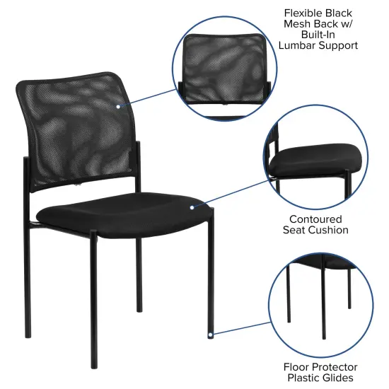 Emma and Oliver Mesh Comfortable Stackable Steel Side Chair Black {2}
