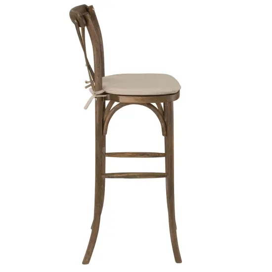 Merrick Lane Coquette Wooden Modern Farmhouse Cross Back Bar Stool with Cushion Dark Antique {4}