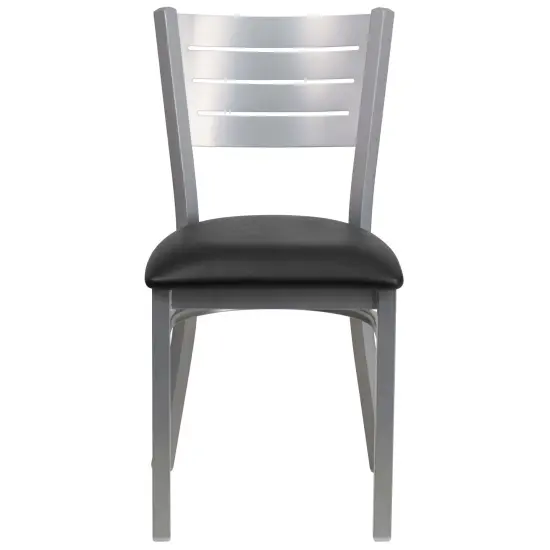 Emma and Oliver 2 Pack Silver Slat Back Metal Restaurant Chair BlackVinyl/Silver {2}