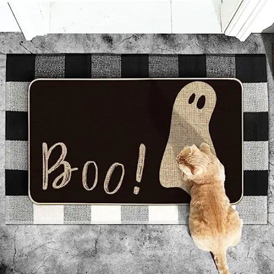Artoid Mode Ghost Boo Decorative Doormat, Seasonal Fall Halloween Holiday Low-Profile Floor Mat Switch Mat for Indoor Outdoor 17 x 29 Inch {4}