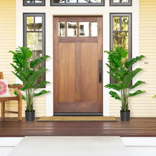 Green PEVA Plastic Monstera Artificial Tree 60 Inch with Cement Pot Set of 2 for Home and Office Decor {4}