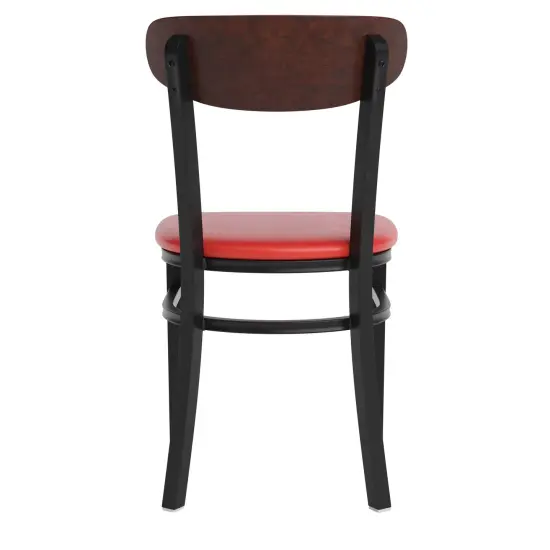 Emma and Oliver Yara Industrial Dining Chair with Rolled Steel Frame and Solid Wood Seat - 500 lbs. Static Weight Capacity WalnutBack/RedVinyl {4}