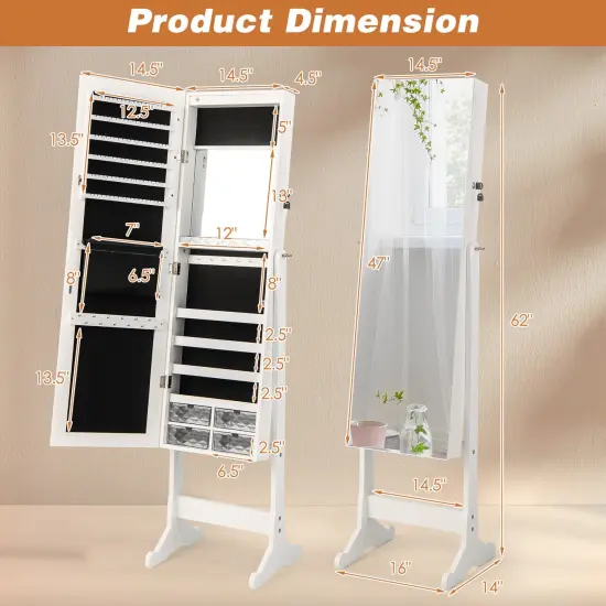 LED Lighted Jewelry Armoire with Full-Length Mirror White {4}