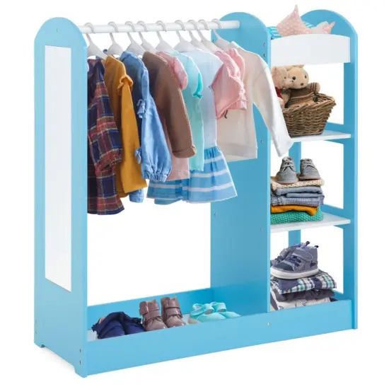 Kids Dress Up Storage Space with 2 Open Shelves and 2 Bottom Storage Layers Pink {9}