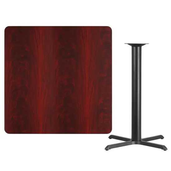 Emma and Oliver 42" Square Laminate Table Top with 33"x33" Bar Height Table Base Mahogany {3}