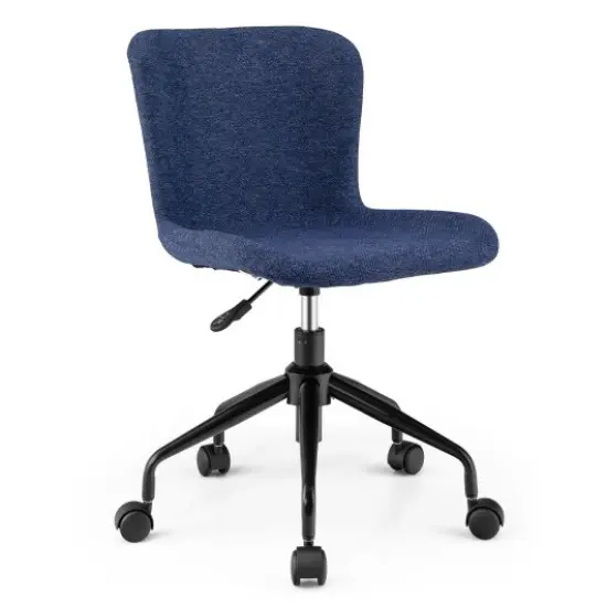 Mid Back Armless Office Chair Adjustable Swivel Linen Task Chair Blue {1}