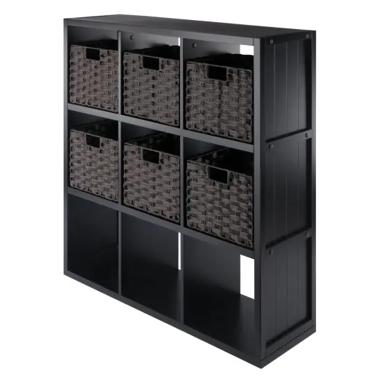Contemporary Home Living 7 Pc Storage Shelf with 6 Foldable Woven Baskets - 40" - Black and Chocolate {6}