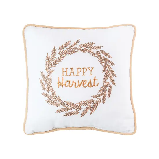 Happy Harvest Embroidered Fall Small/Petite Accent Pillow, 10" x 10" {1}