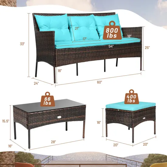 3 Pieces Patio Furniture Sectional Set with 5 Cozy Seat and Back Cushions Turquoise {4}