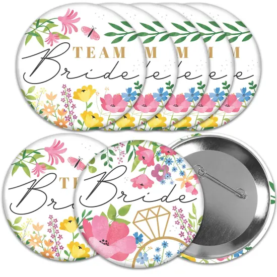 Big Dot of Happiness Wildflowers Bride - 3 inch Boho Floral Bridal Shower and Wedding Party Badge - Pinback Buttons - Set of 8 {1}