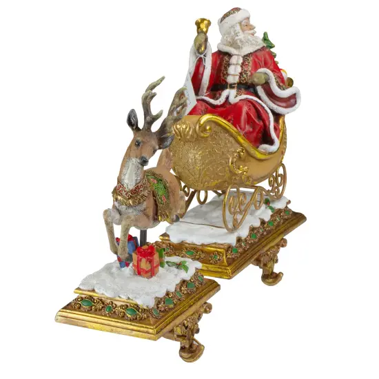Roman Set of 2 Brown and Red Santa Claus with Reindeer Christmas Stocking Holders 9.5" {3}