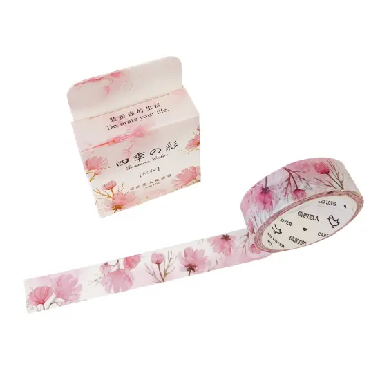 Wrapables Flowers and Greens Washi Masking Tape, 15mm x 7m Pink Blossoms {2}