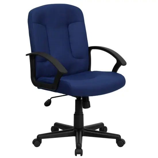 Emma and Oliver Mid-Back Fabric Executive Swivel Office Chair with Nylon Arms Navy {1}