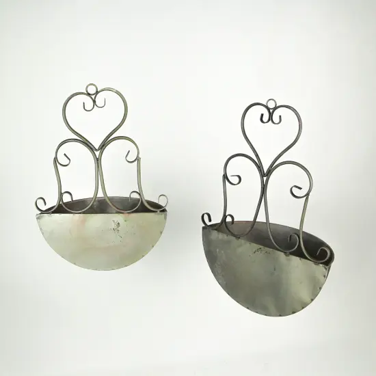 Galvanized Metal Rustic Scroll Wall Pocket Planter Farmhouse Hanging Home Decor {4}