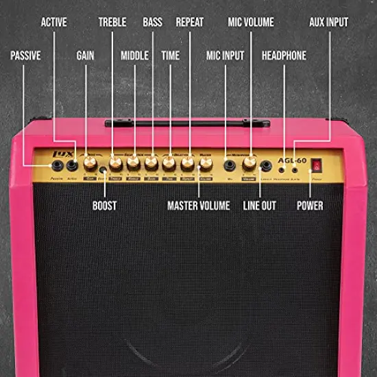 LyxPro Electric Guitar Amp, 60 Watt Portable Amplifier Pink {4}