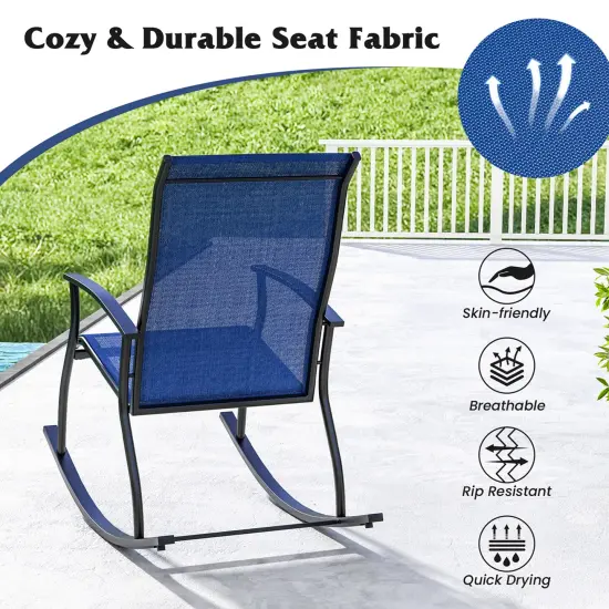 Costway 2/4 PCS Outdoor Rocking Chairs with Breathable Backrest Smooth Safe Rocking Design Navy/Brown/Black {6}