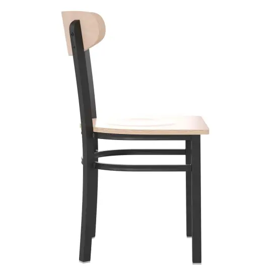 Emma and Oliver Yara Industrial Dining Chair with Rolled Steel Frame and Solid Wood Seat - 500 lbs. Static Weight Capacity WalnutBack/BlackVYL {10}