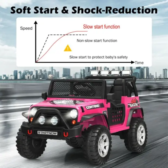 12V Kids Remote Control Electric Ride On Truck Car with Lights and Music Pink {3}