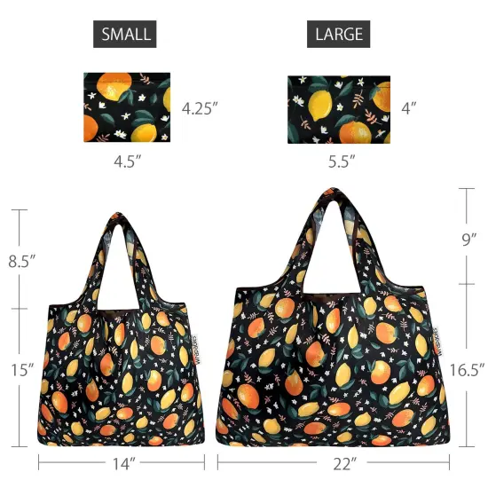 Wrapables Large & Small Foldable Tote Nylon Reusable Grocery Bags, Set of 2 Oranges & Lemons {2}