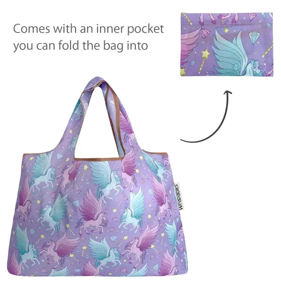 Wrapables Large & Small Foldable Tote Nylon Reusable Grocery Bags, Set of 2 Pegasus {5}
