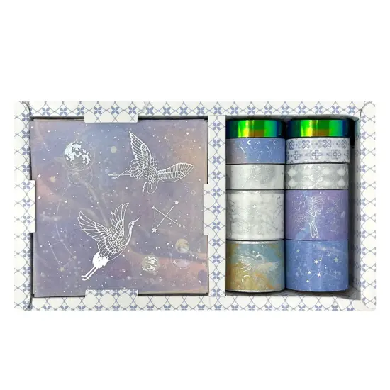 Wrapables Decorative Gold Foil Washi Tape and Sticker Set for Stationery, Diary, Card Making (10 Rolls & 10 Sheets) Celestial Beings {1}