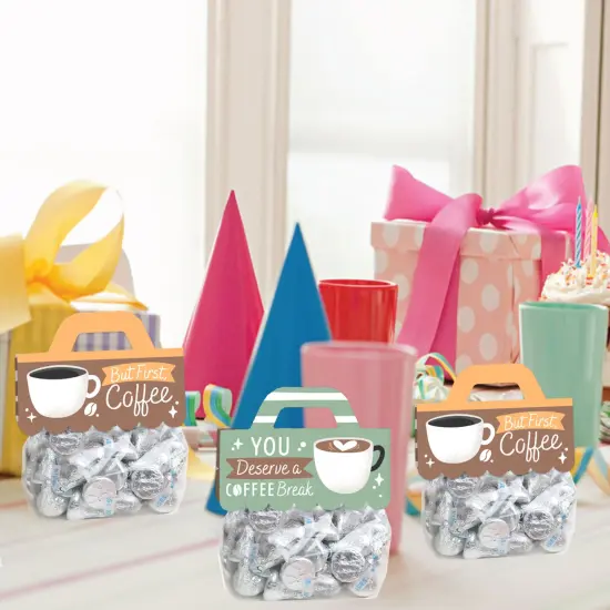 Big Dot of Happiness But First, Coffee - DIY Cafe Themed Party Clear Goodie Favor Bag Labels - Candy Bags with Toppers - Set of 24 {7}