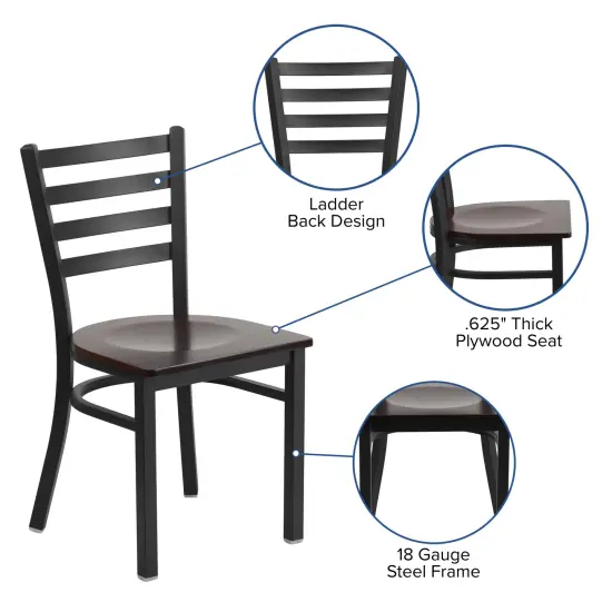 Emma and Oliver Ladder Back Metal Restaurant Dining Chair Walnut/BlackMetal {2}