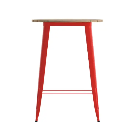 Merrick Lane Dryden Indoor/Outdoor Bar Top Table, 30" Round All Weather Poly Resin Top with Steel base Brown/Red {3}