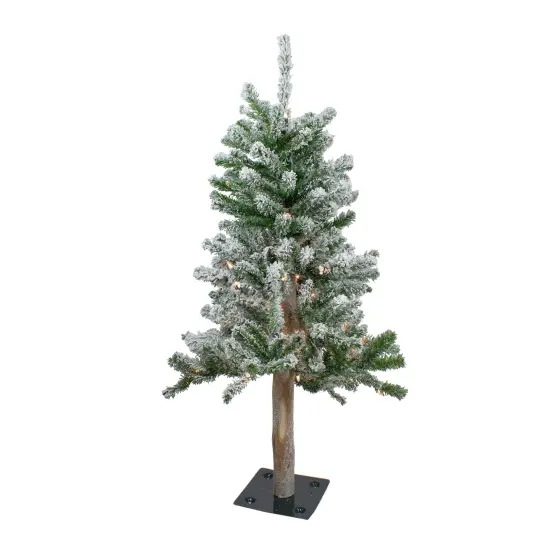 Northlight Pre-Lit Flocked Alpine Artificial Medium Christmas Tree - 3' - Clear Lights Green {3}