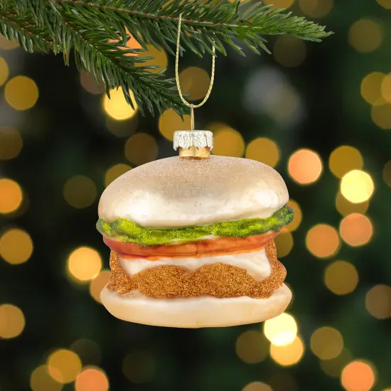 Northlight 2.5" Glittered Golden Cheeseburger Glass Hanging Christmas Ornament {3}