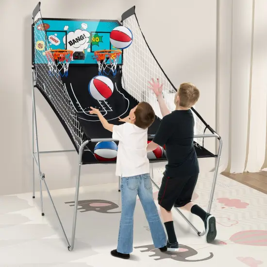 Costway Dual Shot Basketball Arcade Game with 8 Game Modes Electronic Scoring Blue/Green/Red/White {2}