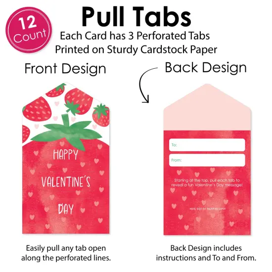 Big Dot of Happiness Berry Sweet Strawberry - Fruit Cards for Kids - Happy Valentine's Day Pull Tabs - Set of 12 {6}
