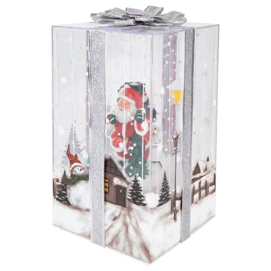 Northlight Lighted and Musical Santa Snowing Gift Box with Ribbon Christmas Decoration - 12" Red {4}