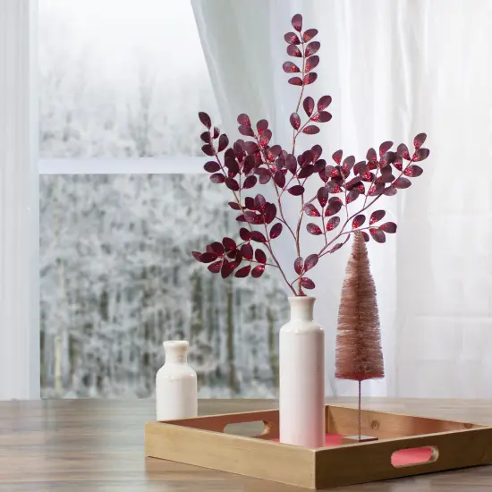 Northlight Glittered Leaves Artificial Christmas Spray - 37" - Red {3}