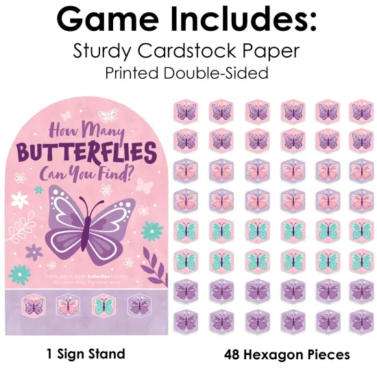 Big Dot of Happiness Beautiful Butterfly - Floral Baby Shower or Birthday Party Scavenger Hunt - 1 Stand and 48 Game Pieces - Hide and Find Game {5}