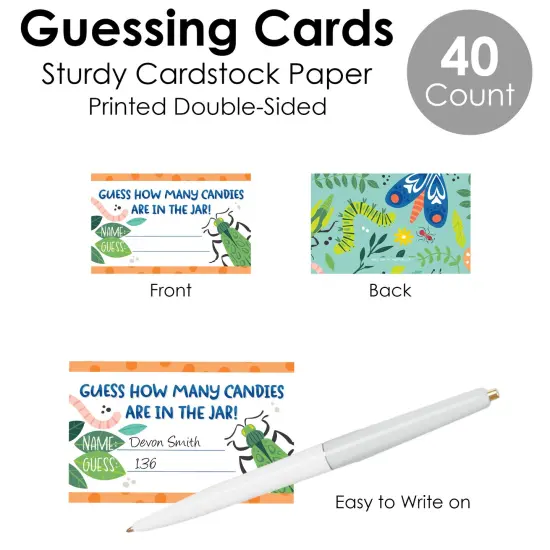 Big Dot of Happiness Buggin' Out - How Many Candies Bugs Birthday Party Game - 1 Stand and 40 Cards - Candy Guessing Game {7}