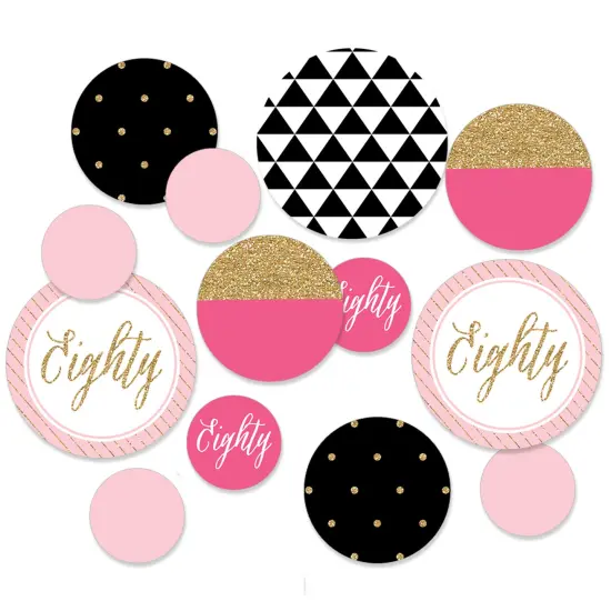Big Dot of Happiness Chic 80th Birthday - Pink, Black and Gold - Birthday Party Giant Circle Confetti - Party Decorations - Large Confetti 27 Count {1}