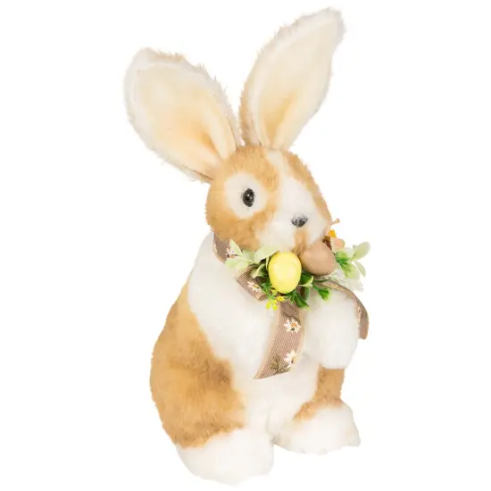 Northlight Plush Rabbit with Floral Bow Easter Figurine - 10.25" Brown {5}