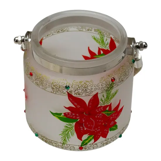 Northlight 4" Hand-Painted Red Poinsettias and Gold Flameless Glass Christmas Candle Holder {5}