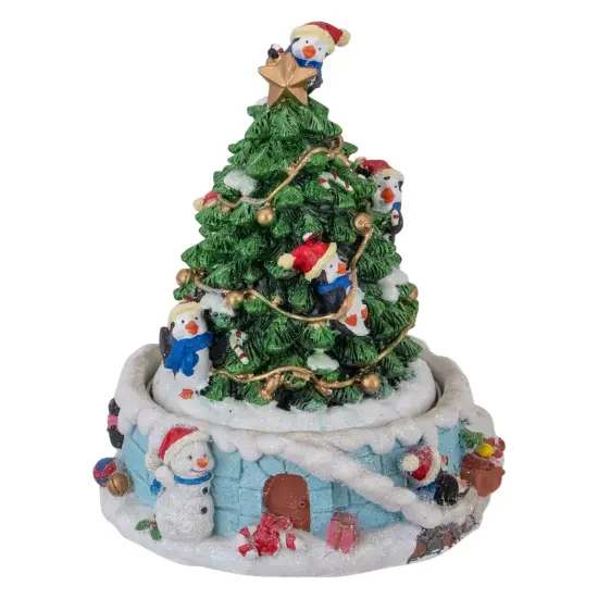Northlight Penguins and Christmas Tree Rotating Music Box - 6.5" Green {1}