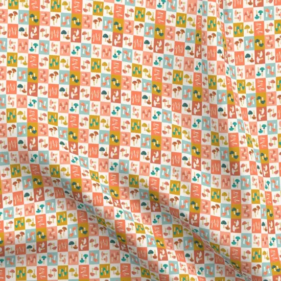 Various Fabrics by the Yard or Fat Quarter Checkerboard Mushrooms Orange Blue Shrooms Toadstools Nature Botanical Whimsical Custom Printed Fabric by Spoonflower {5}