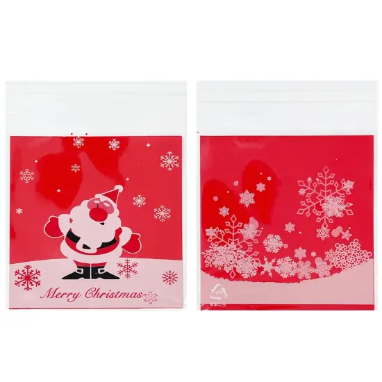 Wrapables Transparent Self-Adhesive 4" x 4" Candy and Cookie Bags, Favor Treat Bags for Christmas Parties and Holidays (200pcs) Snow Falling Santa {2}