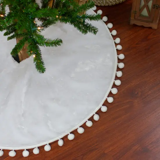 Northlight 36" White Christmas Tree Skirt With a Pom Pom Border and Tie Backs {1}