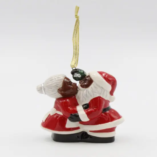 Ceramic African American Kissing Santa Couple Tree Ornament, Home Décor, Gift for Her, Mom, Him, Dad, Christmas tree Décor, Wall Decor {3}