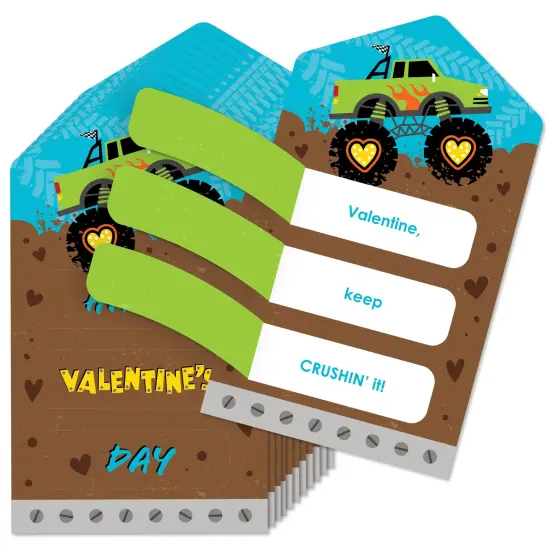 Big Dot of Happiness Smash and Crash - Monster Truck - Cards for Kids - Happy Valentine's Day Pull Tabs - Set of 12 {1}