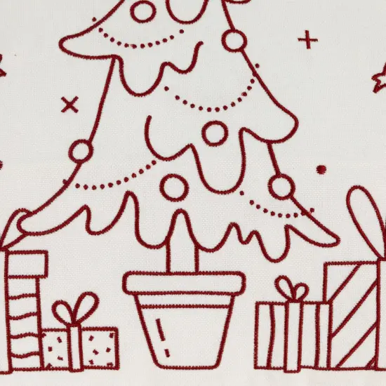 Northlight 16" White and Red Christmas Tree Embroidered Square Throw Pillow with PomPoms {4}